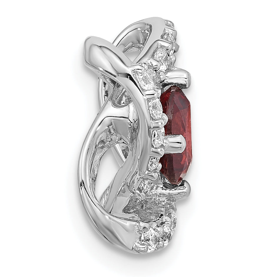 SS Rhodium-plated Polished Garnet and CZ Chain Slide Pendant