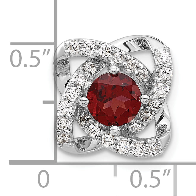 SS Rhodium-plated Polished Garnet and CZ Chain Slide Pendant