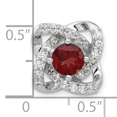 SS Rhodium-plated Polished Garnet and CZ Chain Slide Pendant