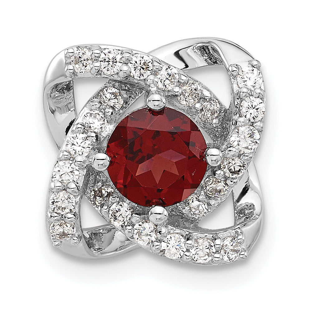 SS Rhodium-plated Polished Garnet and CZ Chain Slide Pendant