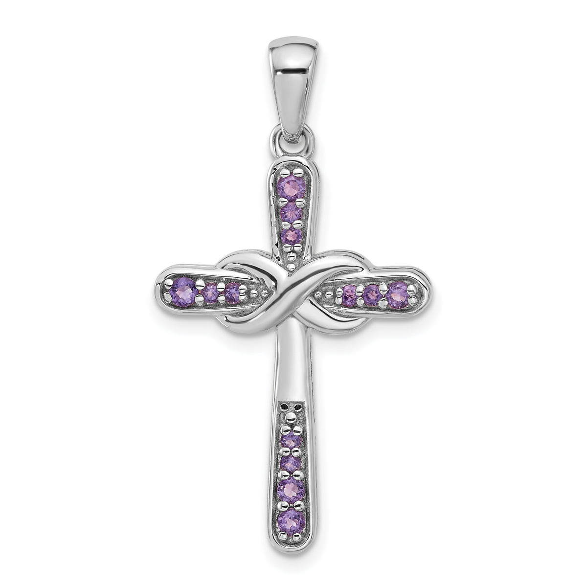 Sterling Silver Rhodium-plated Amethyst Infinity Cross Pendant