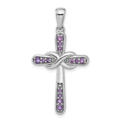 Sterling Silver Rhodium-plated Amethyst Infinity Cross Pendant