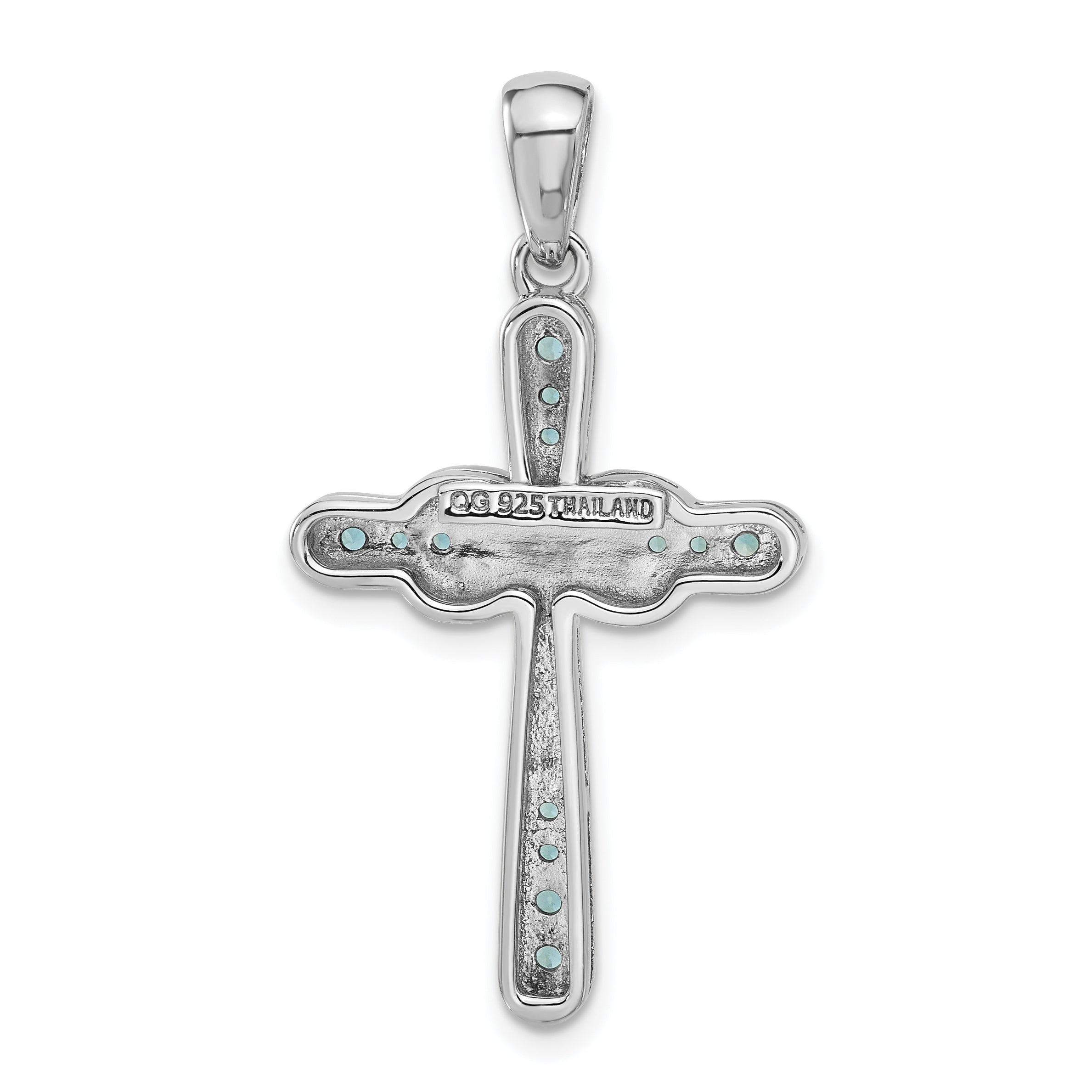 Sterling Silver Rhodium-plated London Blue Topaz Infinity Cross Pendant