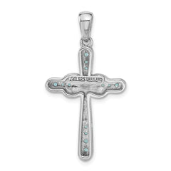 Sterling Silver Rhodium-plated London Blue Topaz Infinity Cross Pendant