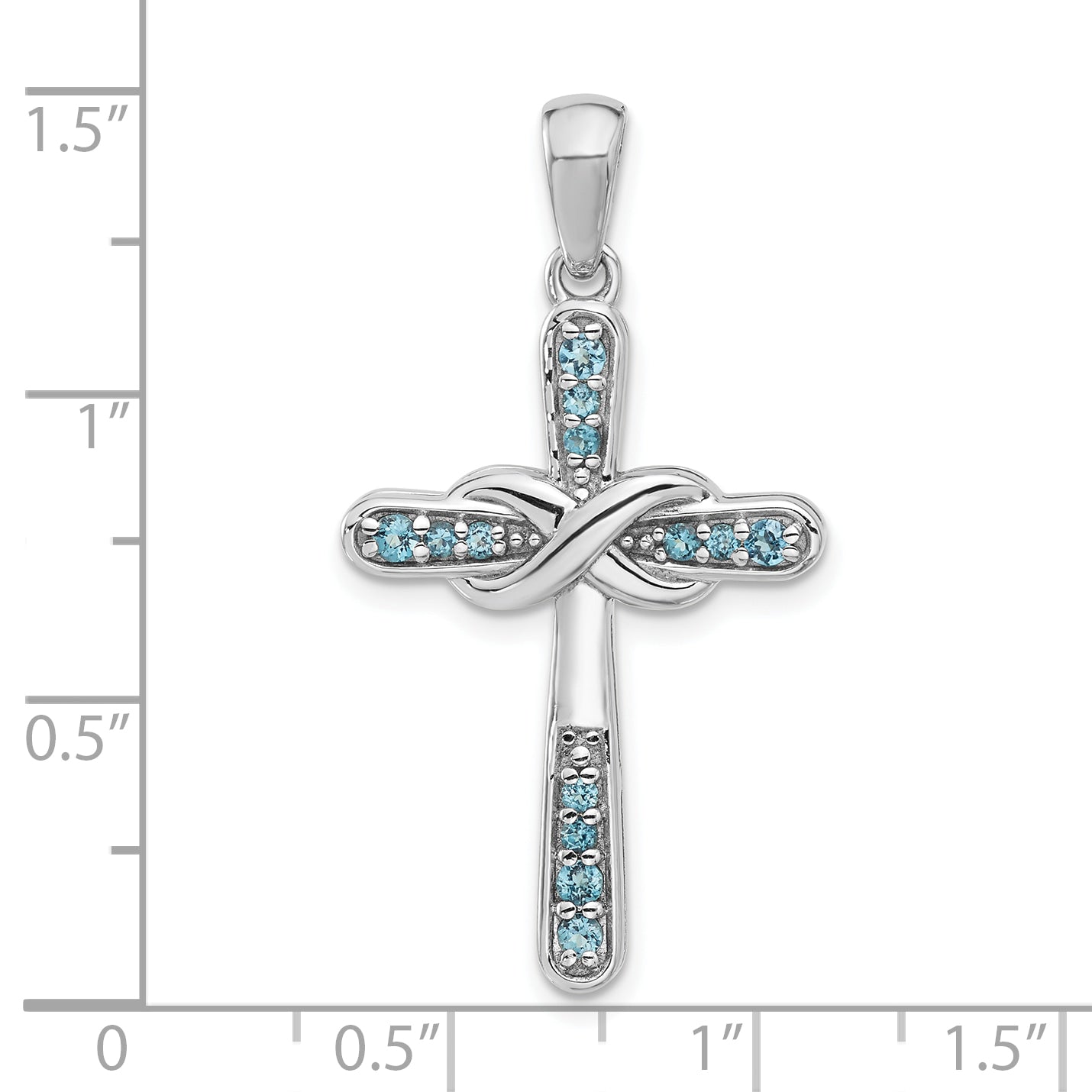 Sterling Silver Rhodium-plated London Blue Topaz Infinity Cross Pendant