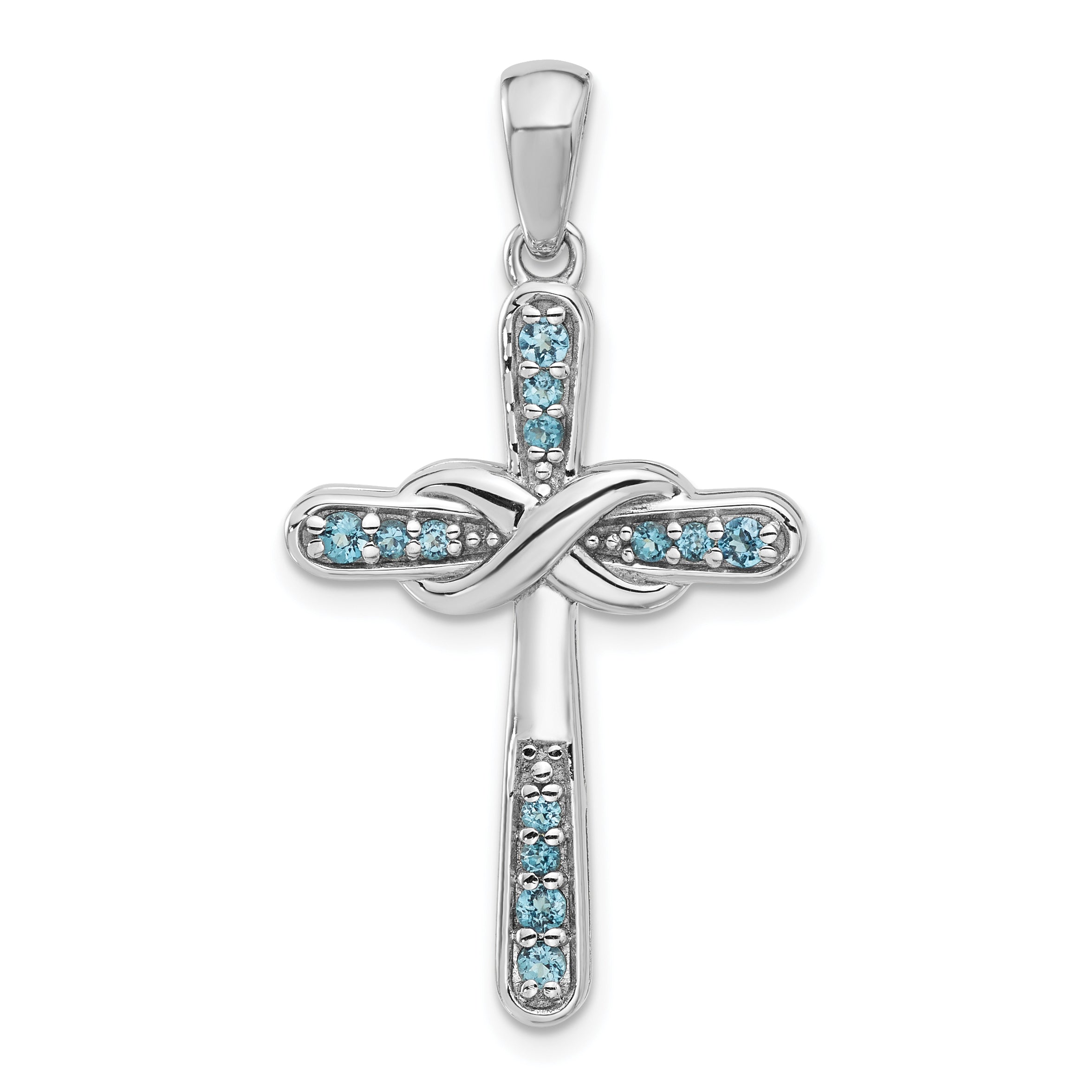 Sterling Silver Rhodium-plated London Blue Topaz Infinity Cross Pendant