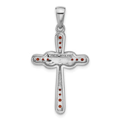 Sterling Silver Rhodium-plated Garnet Infinity Cross Pendant