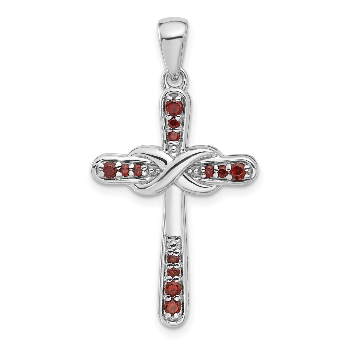 Sterling Silver Rhodium-plated Garnet Infinity Cross Pendant