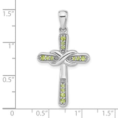 Sterling Silver Rhodium-plated Peridot Infinity Cross Pendant