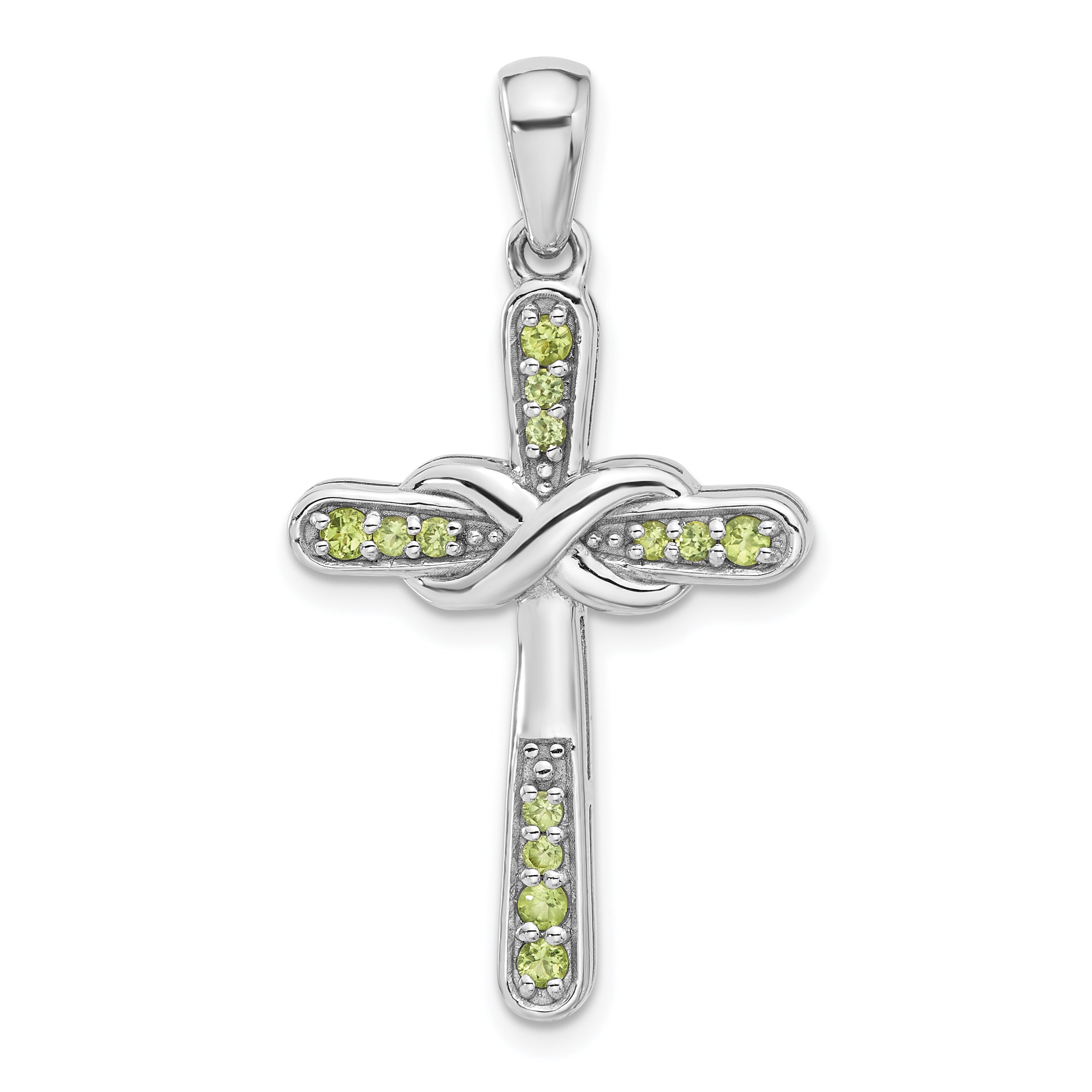 Sterling Silver Rhodium-plated Peridot Infinity Cross Pendant