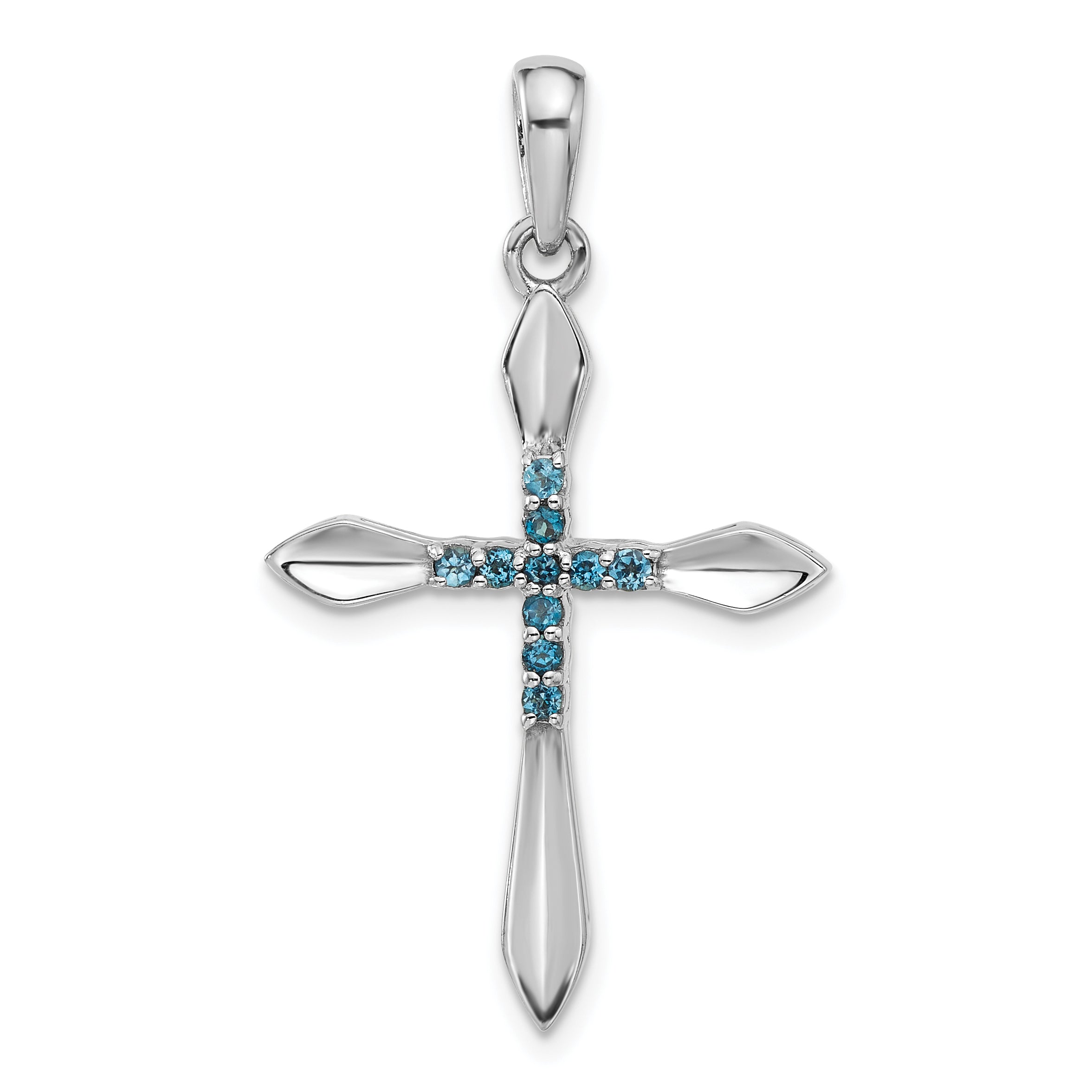 Sterling Silver Rhodium-plated London Blue Topaz Cross Pendant