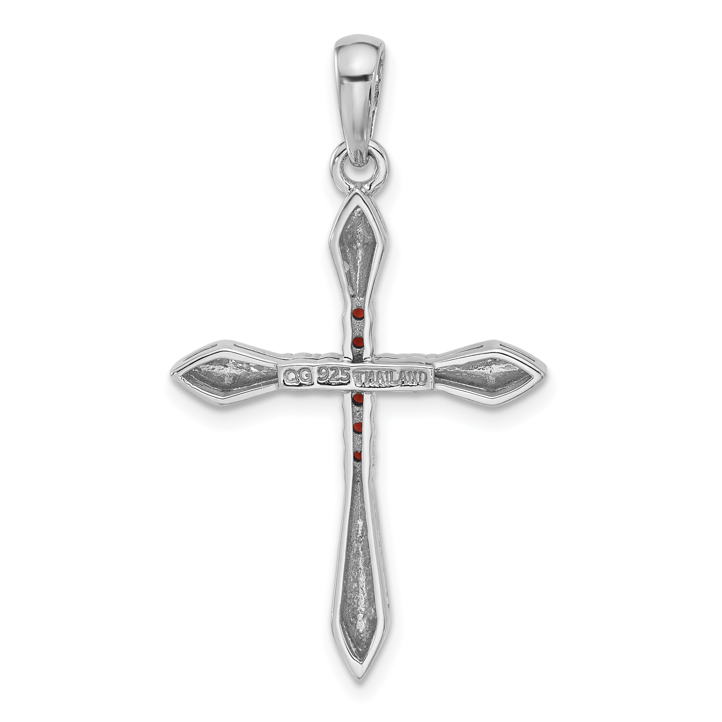 Sterling Silver Rhodium-plated Garnet Cross Pendant