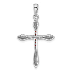 Sterling Silver Rhodium-plated Garnet Cross Pendant