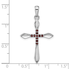 Sterling Silver Rhodium-plated Garnet Cross Pendant