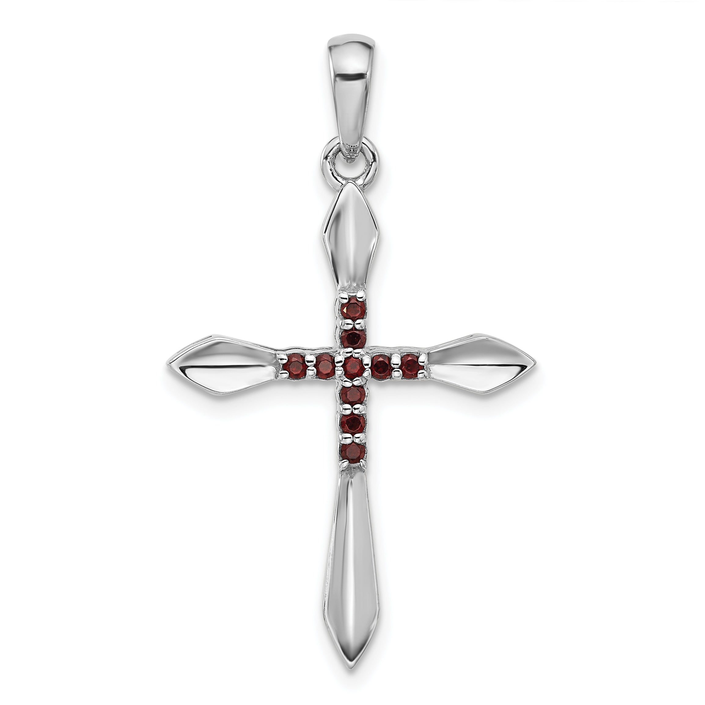 Sterling Silver Rhodium-plated Garnet Cross Pendant