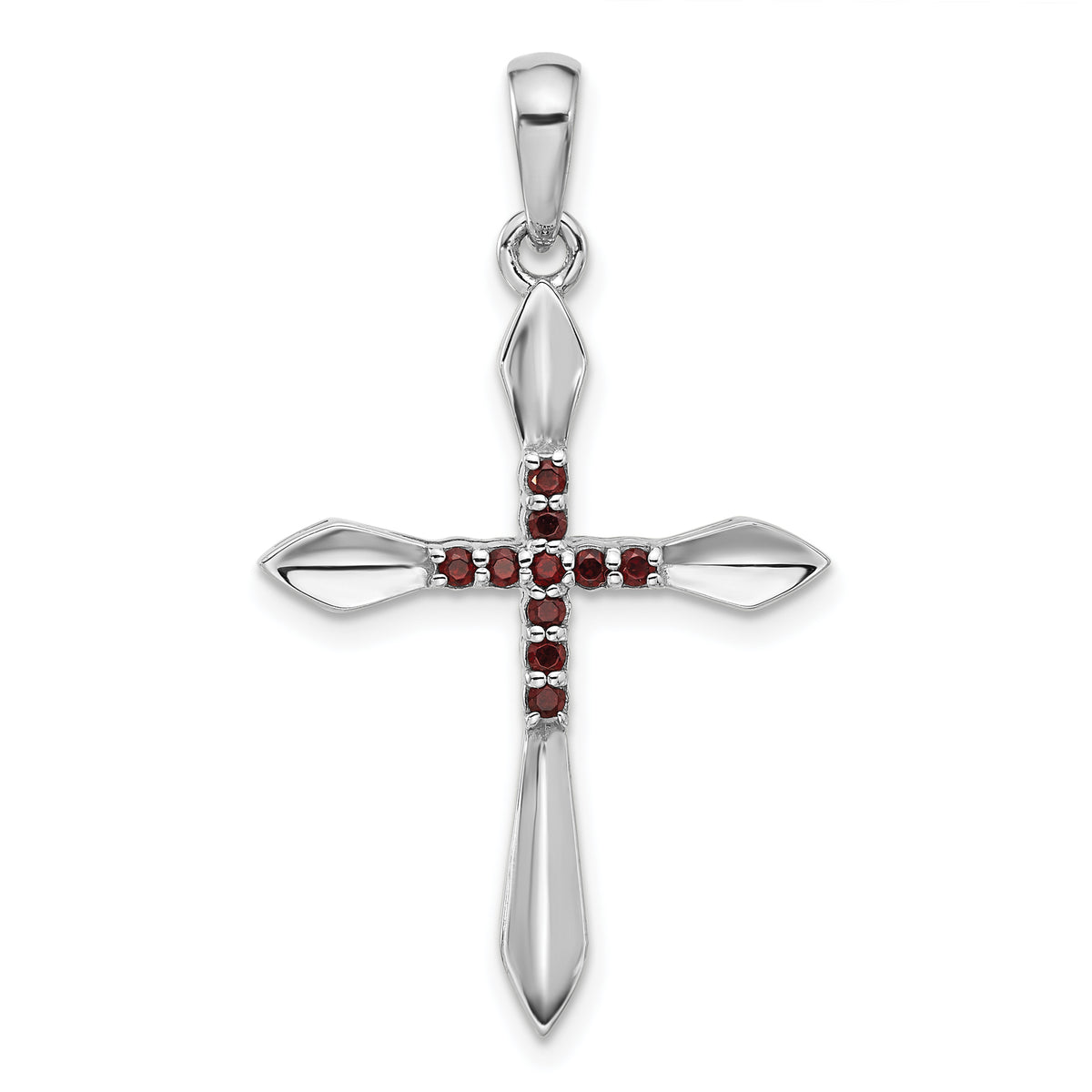 Sterling Silver Rhodium-plated Garnet Cross Pendant