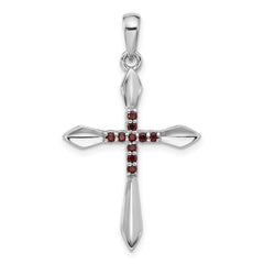 Sterling Silver Rhodium-plated Garnet Cross Pendant