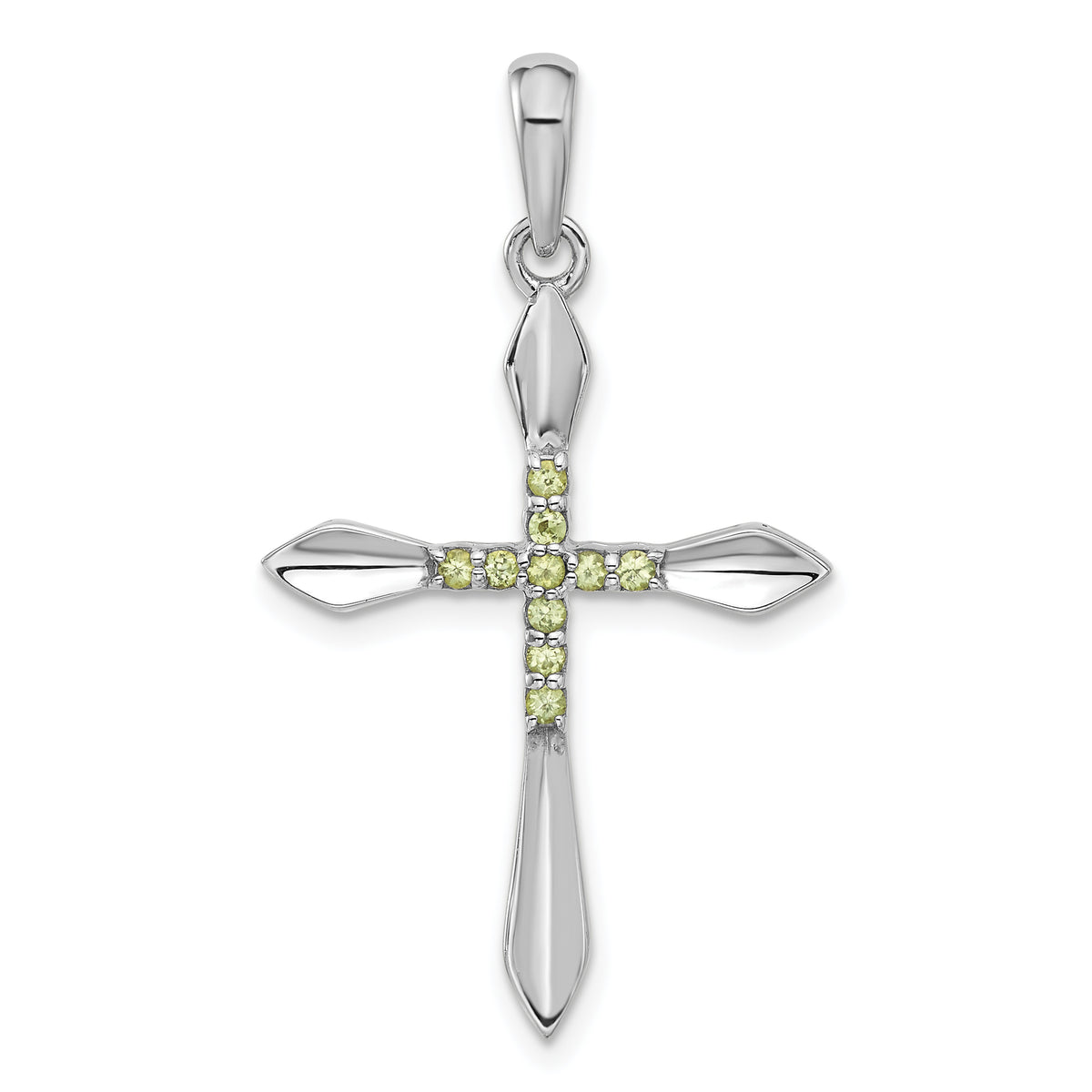 Sterling Silver Rhodium-plated Peridot Cross Pendant