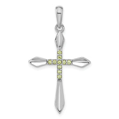 Sterling Silver Rhodium-plated Peridot Cross Pendant