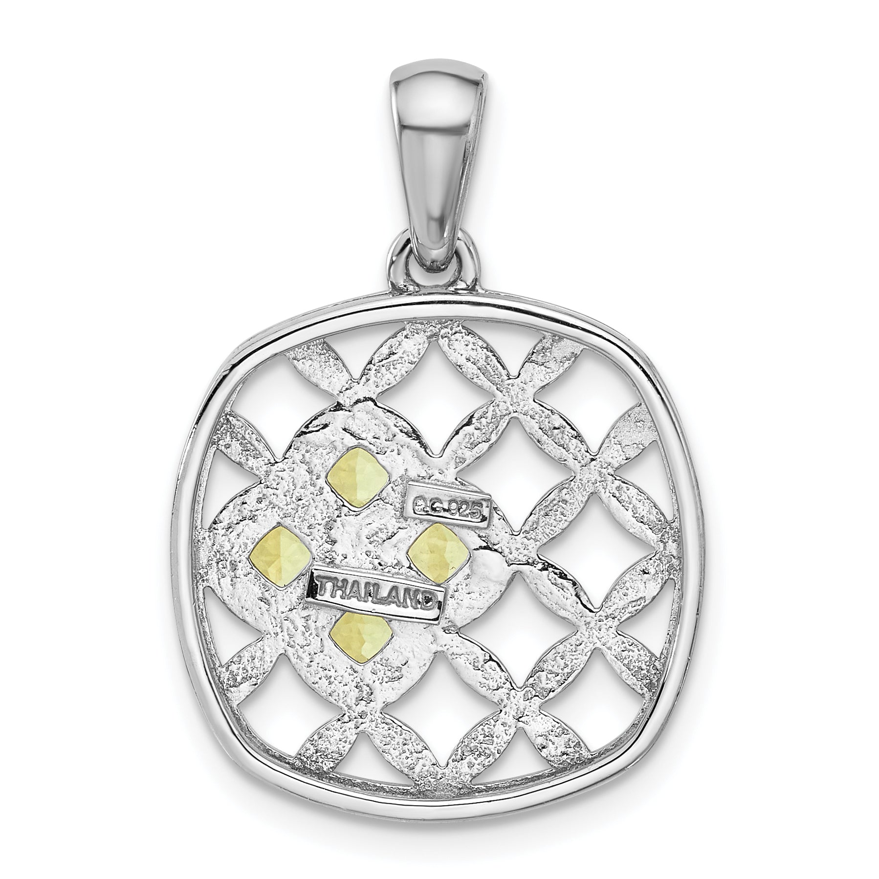 Sterling Silver Rhodium-plated Peridot Basket Weave Design Pendant