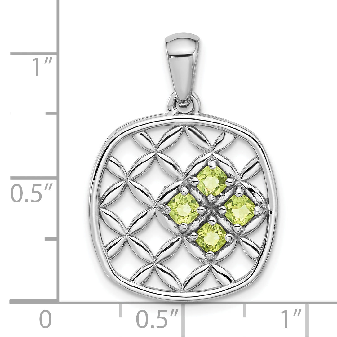 Sterling Silver Rhodium-plated Peridot Basket Weave Design Pendant