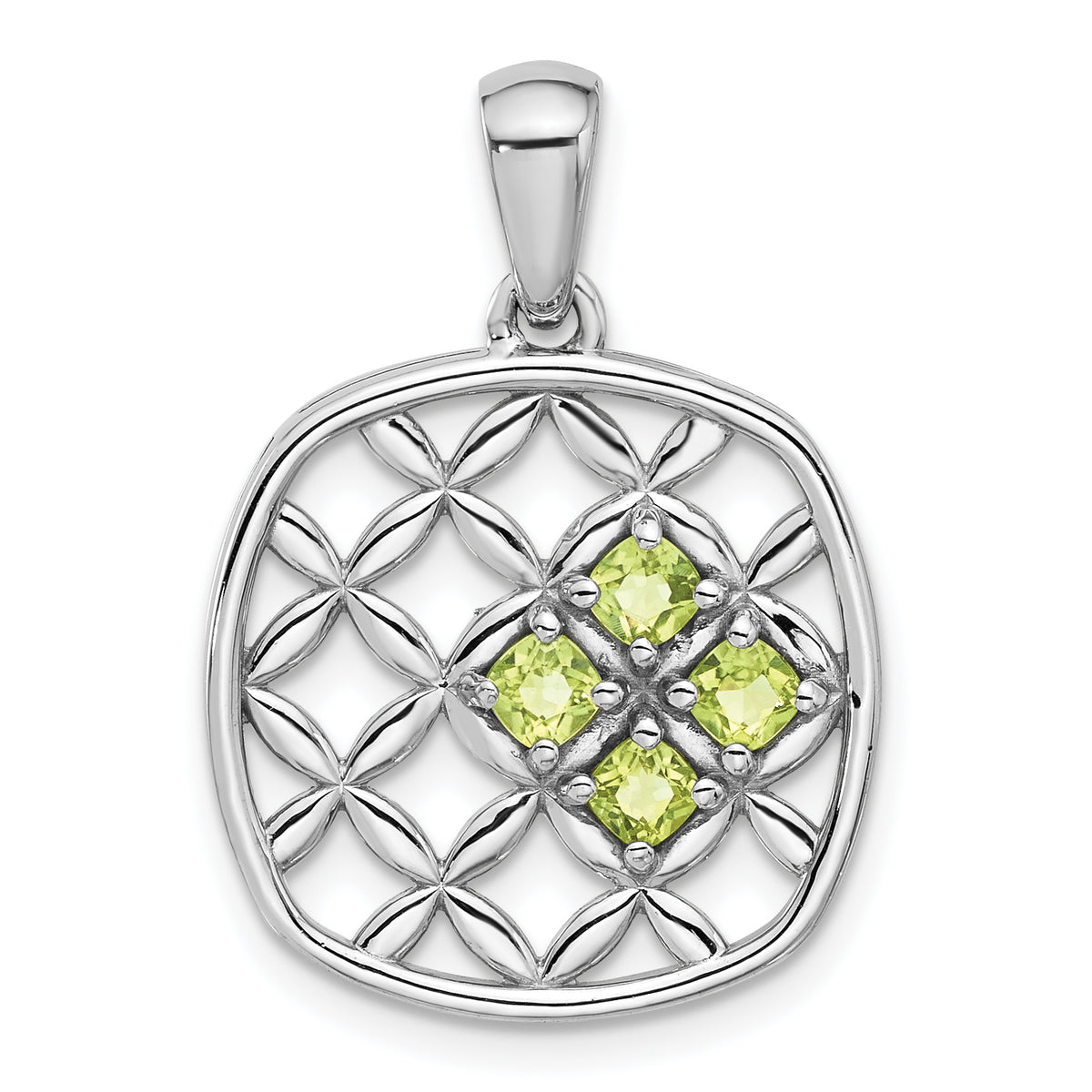 Sterling Silver Rhodium-plated Peridot Basket Weave Design Pendant