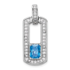 Sterling Silver Rhodium-plated Polished Blue Topaz and CZ Pendant