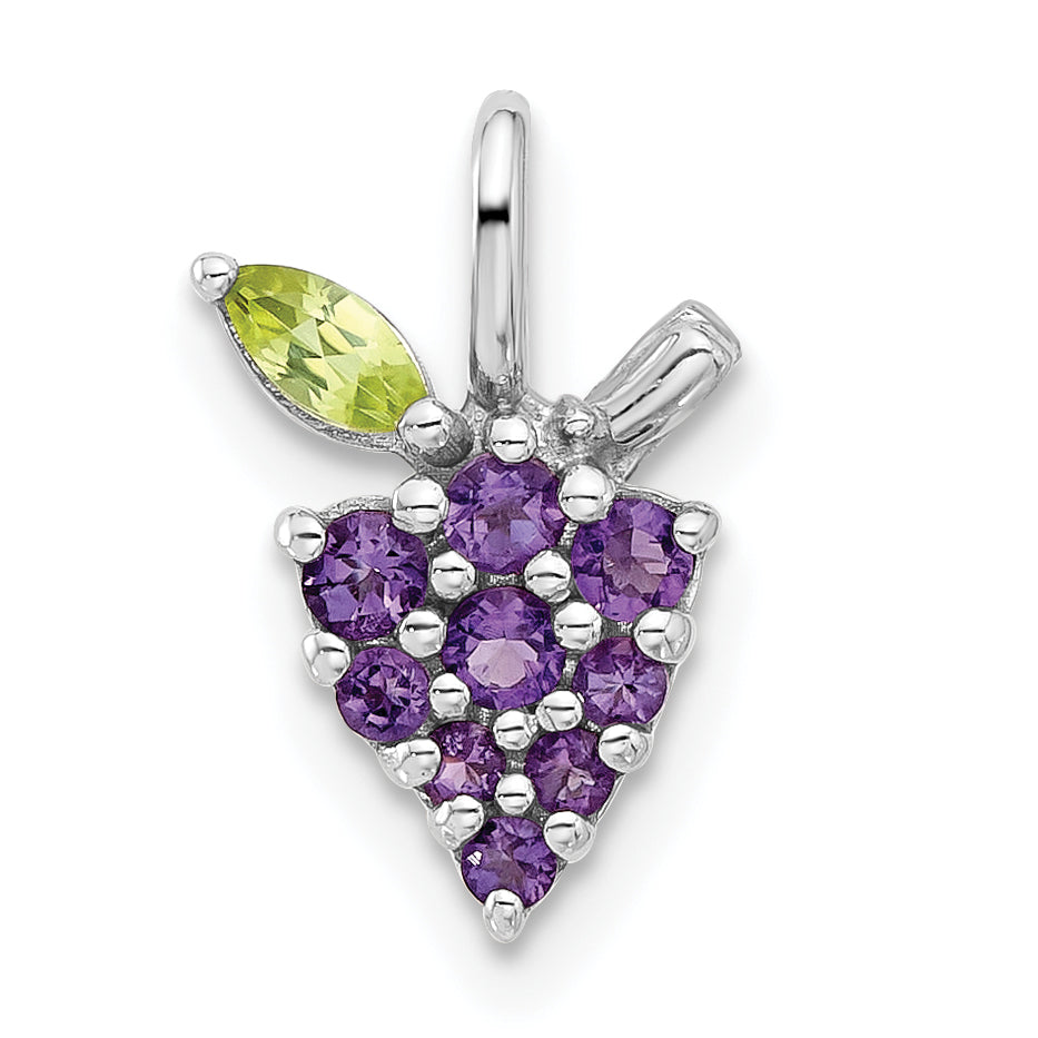 Sterling Silver Rhodium-plated Amethyst and Peridot Grapes Pendant