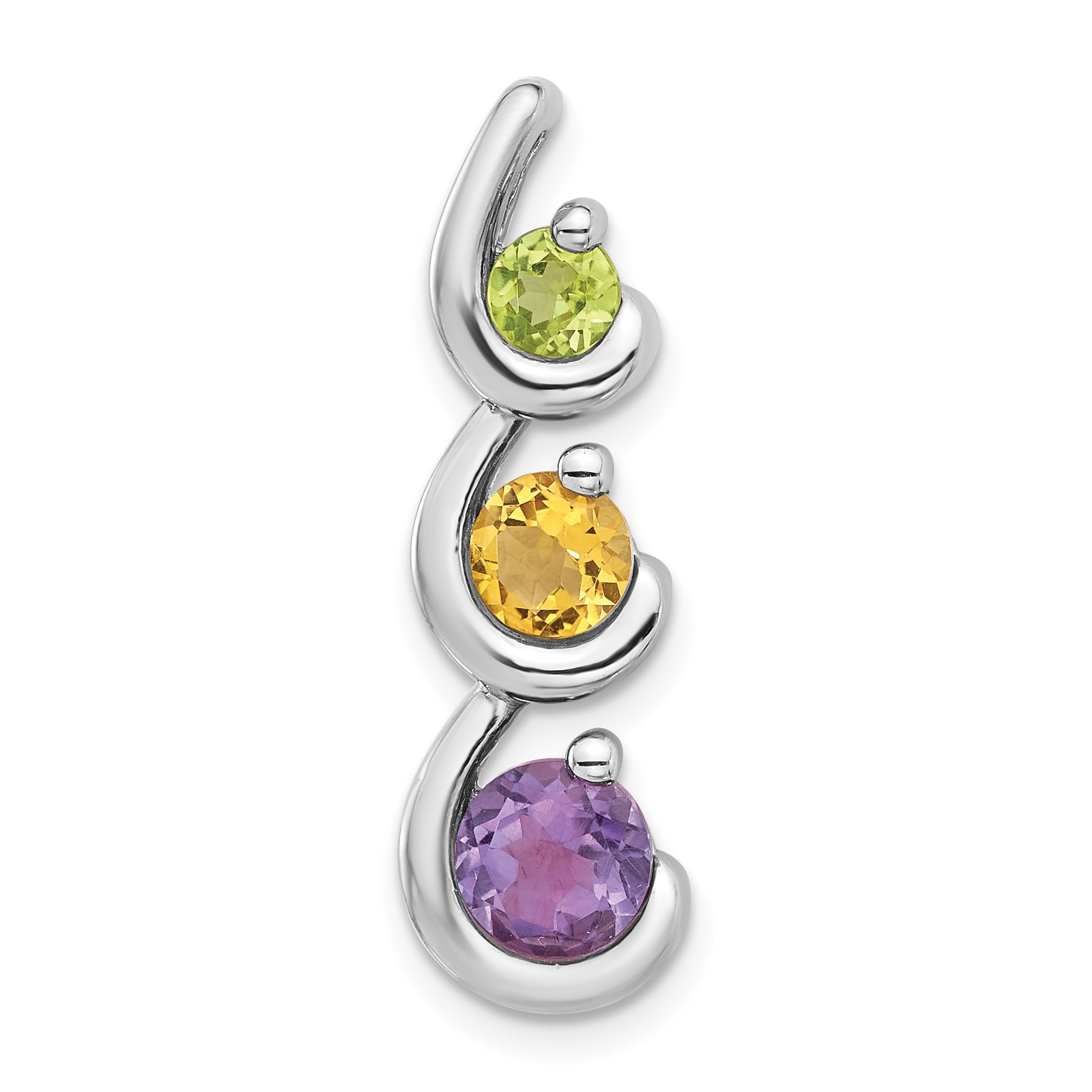 Sterling Silver Rhodium-plated Amethyst Citrine and Peridot Chain Slide