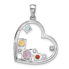 Sterling Silver Rhodium-plated Rainbow Multi Gemstone Heart Pendant