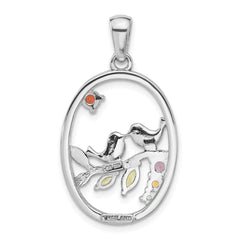 Sterling Silver Rhodium-plated Rainbow Multi Gemstone Bird Pendant