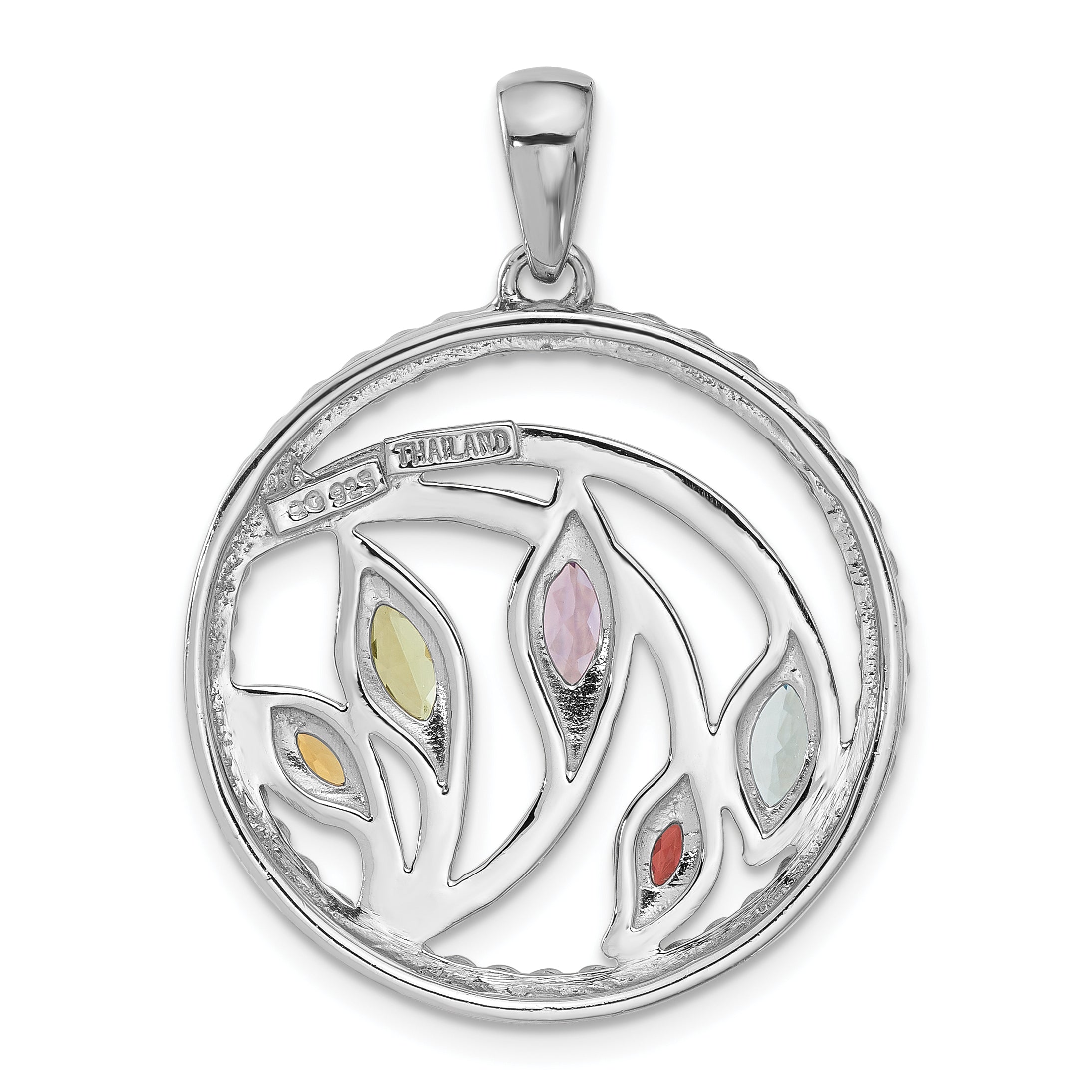 Sterling Silver Rhodium-plated Rainbow Multi-Gemstone Pendant