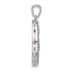 Sterling Silver Rhodium Amethyst Garnet and White Topaz Circle Pendant