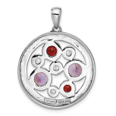 Sterling Silver Rhodium Amethyst Garnet and White Topaz Circle Pendant