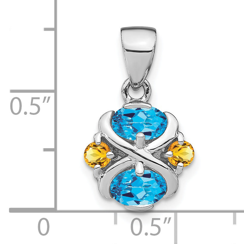 Sterling Silver Rhodium-plated Blue Topaz and Citrine Pendant