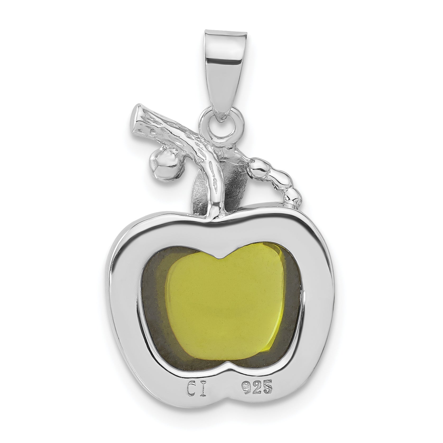 Sterling Silver Green Cabochon CZ Apple Pendant