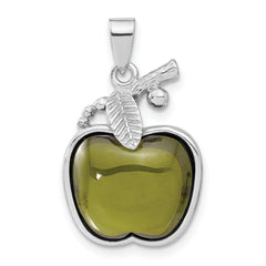 Sterling Silver Green Cabochon CZ Apple Pendant