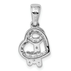 Sterling Silver Rhodium-plated CZ Heart & Key Fancy Pendant