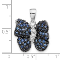 Sterling Silver Antiqued Blue & Clear CZ Butterfly Pendant