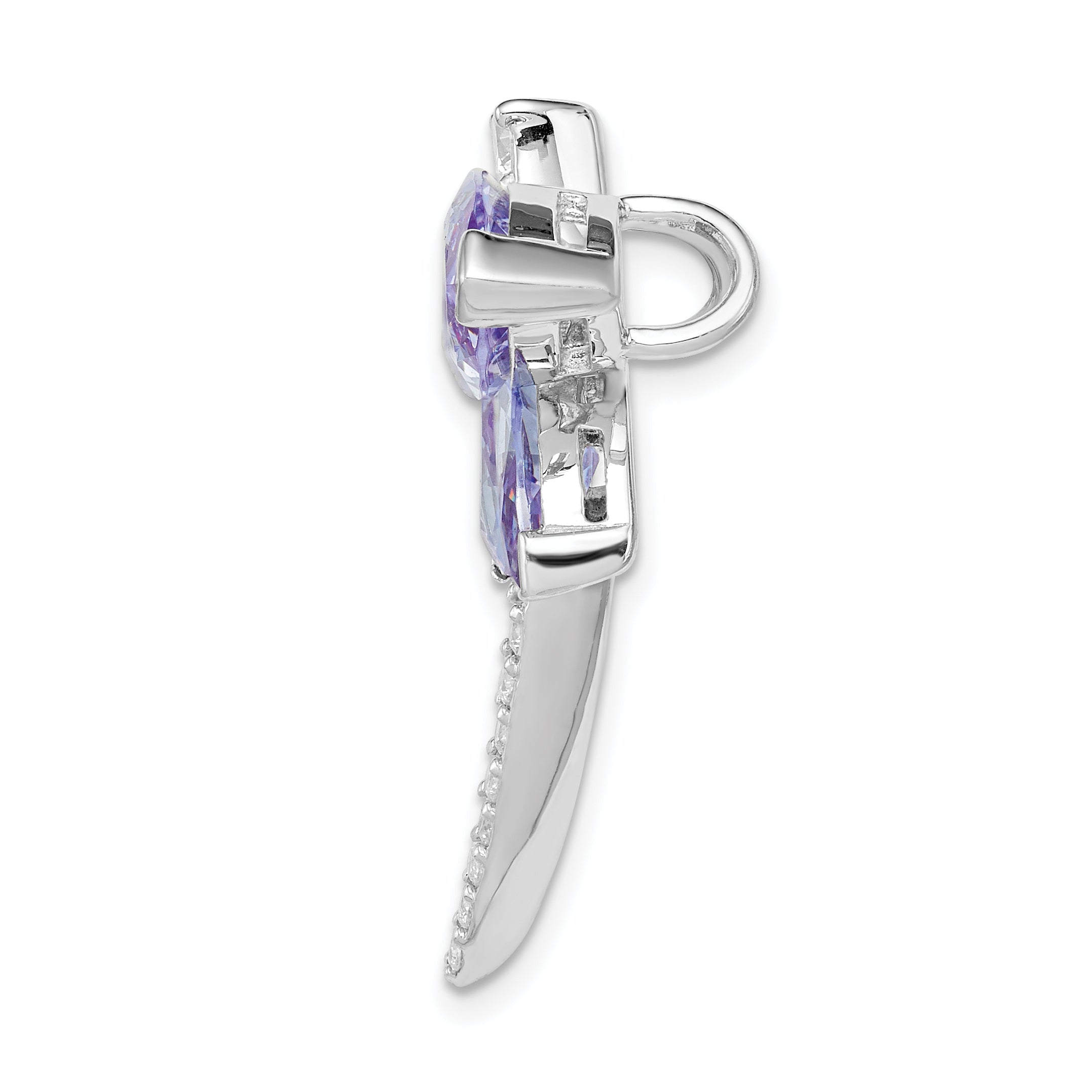 Sterling Silver Rhodium plated Lavender CZ Dragonfly Slide