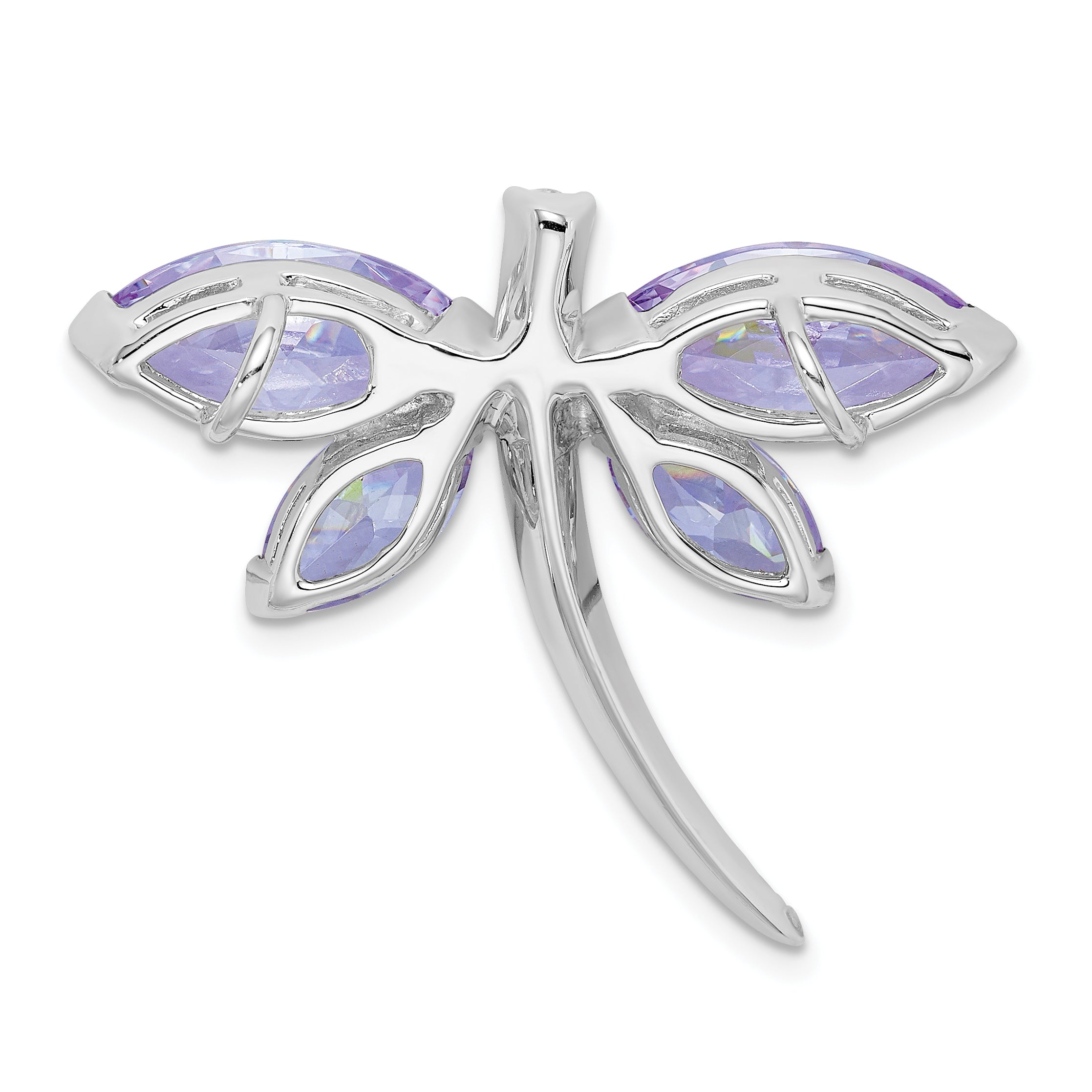 Sterling Silver Rhodium plated Lavender CZ Dragonfly Slide