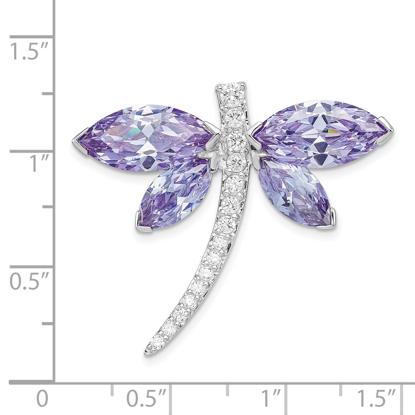 Sterling Silver Rhodium plated Lavender CZ Dragonfly Slide