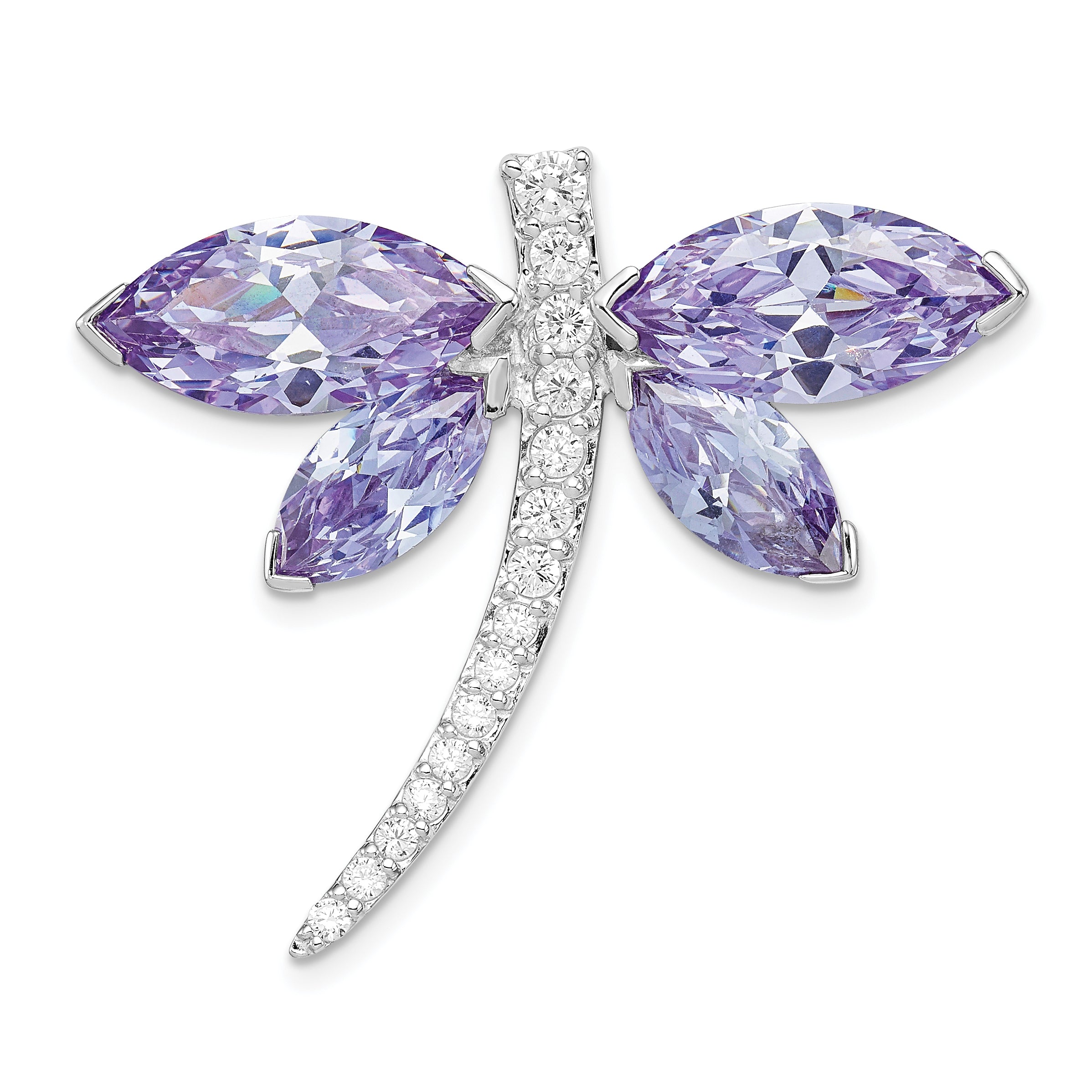 Sterling Silver Rhodium plated Lavender CZ Dragonfly Slide