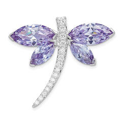 Sterling Silver Rhodium plated Lavender CZ Dragonfly Slide