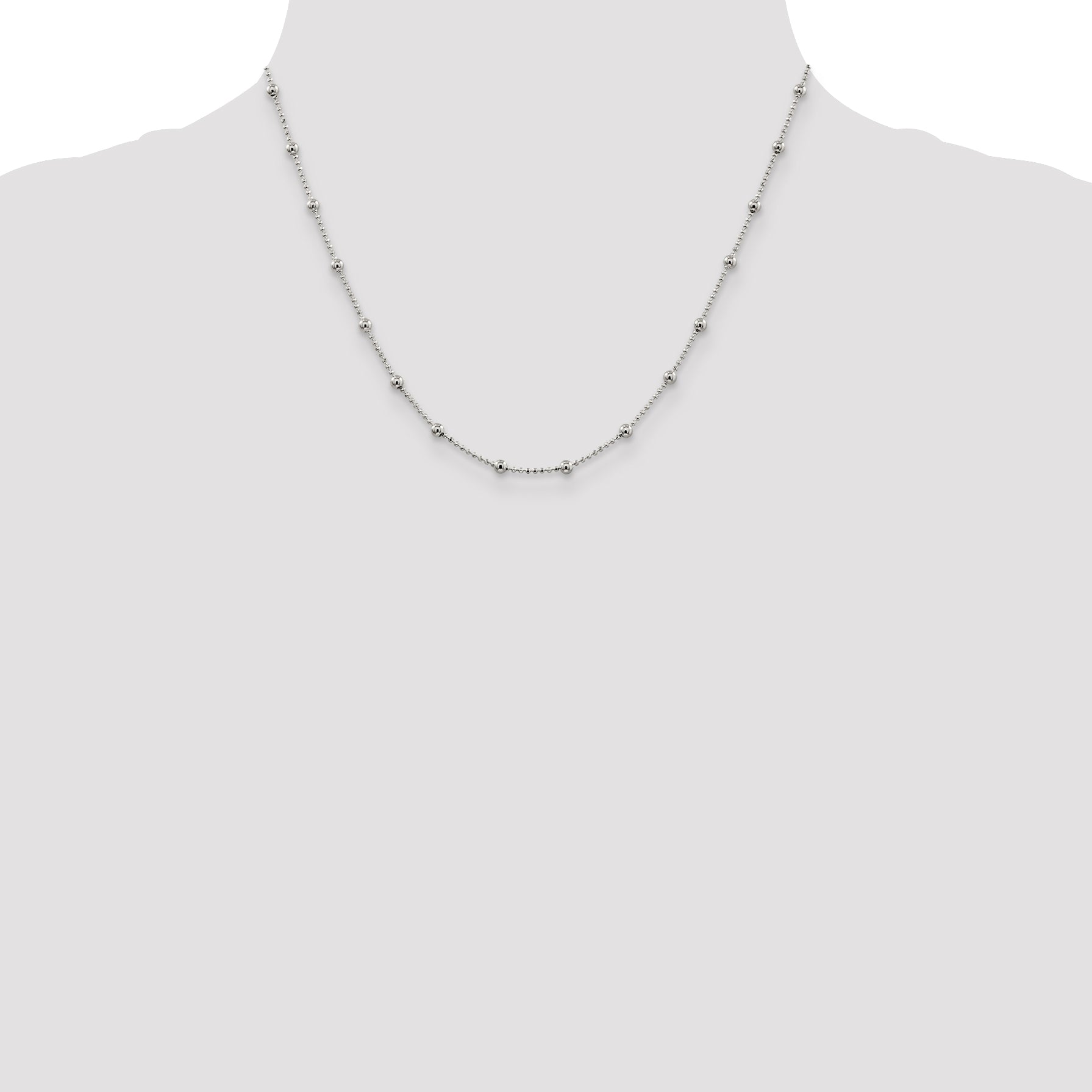 Sophia Jewelers 925 Sterling Silver Polished Diamond-Cut Beaded Chain Necklace