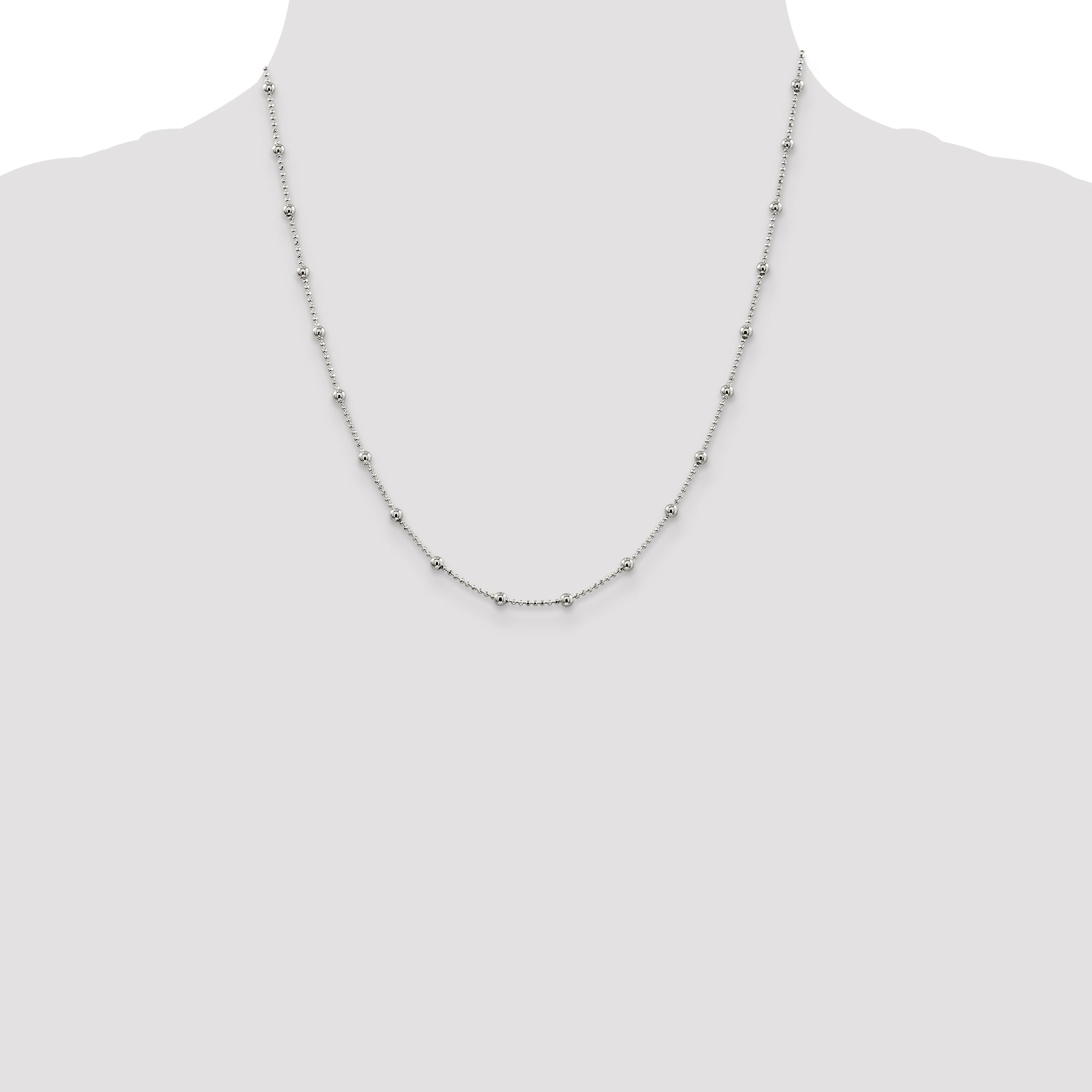 Sophia Jewelers 925 Sterling Silver Polished Diamond-Cut Beaded Chain Necklace