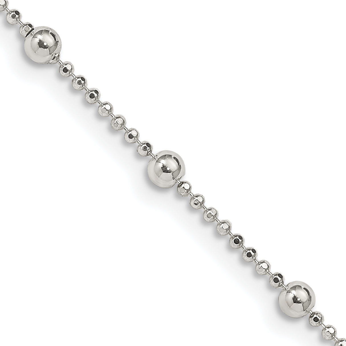 Sterling Silver 1.15mm Diamond-cut Fancy Beaded Chain