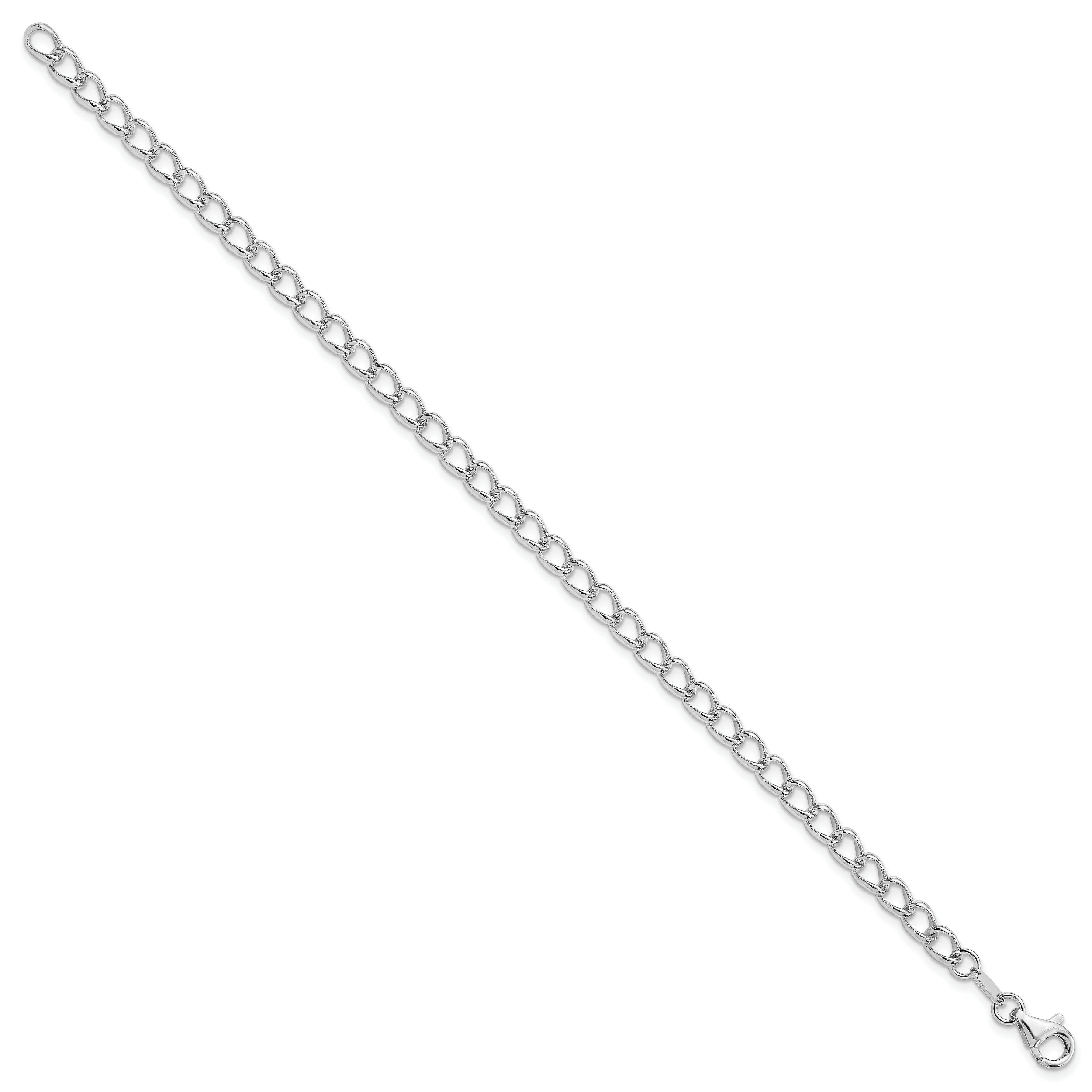 Amore La Vita Sterling Silver Rhodium-plated Polished 4.5mm 8 inch Half Round Wire Curb Chain with Fancy Lobster Clasp Charm Bracelet