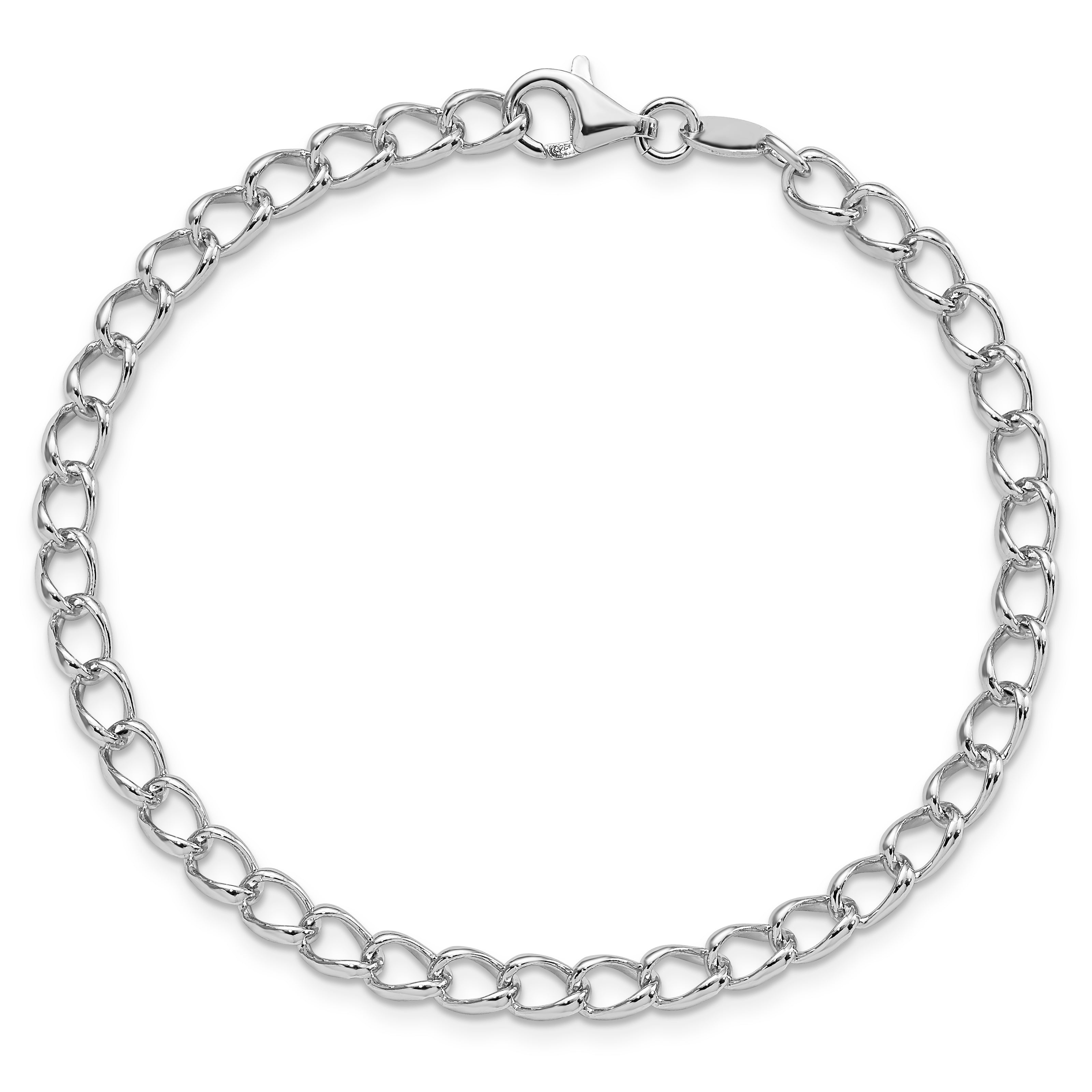 Amore La Vita Sterling Silver Rhodium-plated Polished 4.5mm 8 inch Half Round Wire Curb Chain with Fancy Lobster Clasp Charm Bracelet