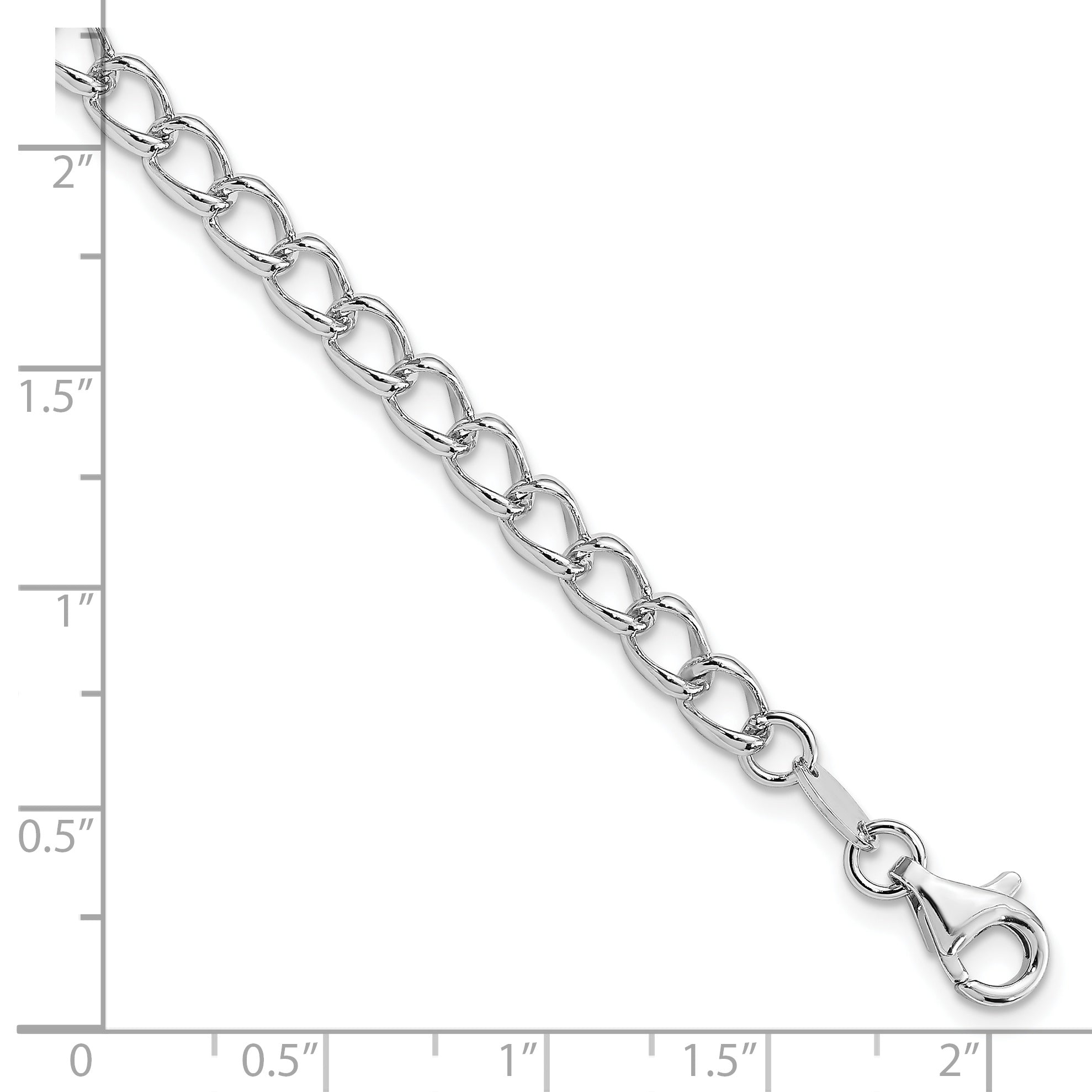 Amore La Vita Sterling Silver Rhodium-plated Polished 4.5mm 8 inch Half Round Wire Curb Chain with Fancy Lobster Clasp Charm Bracelet